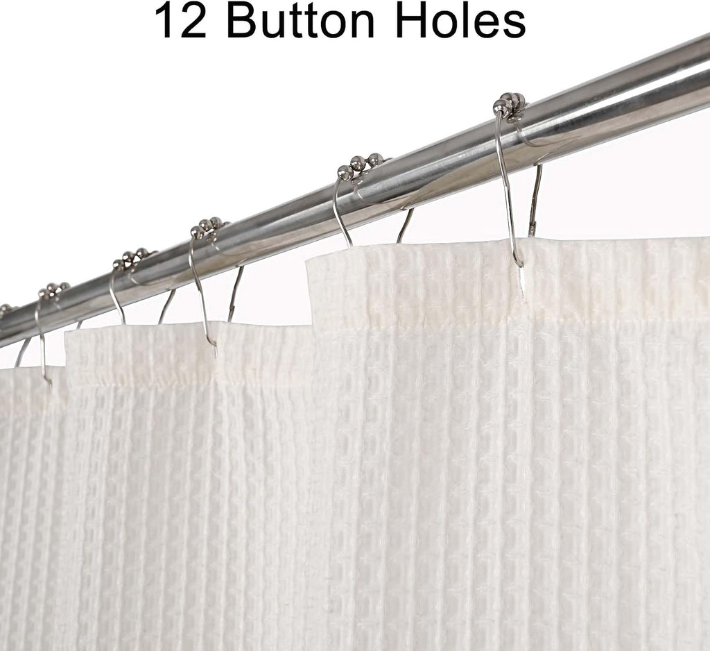 Ides Farmhouse Shower Curtain, Beige and Black Striped, Spa Beige Waffle Weave, Button Curtain, Cotton Woven Fabric