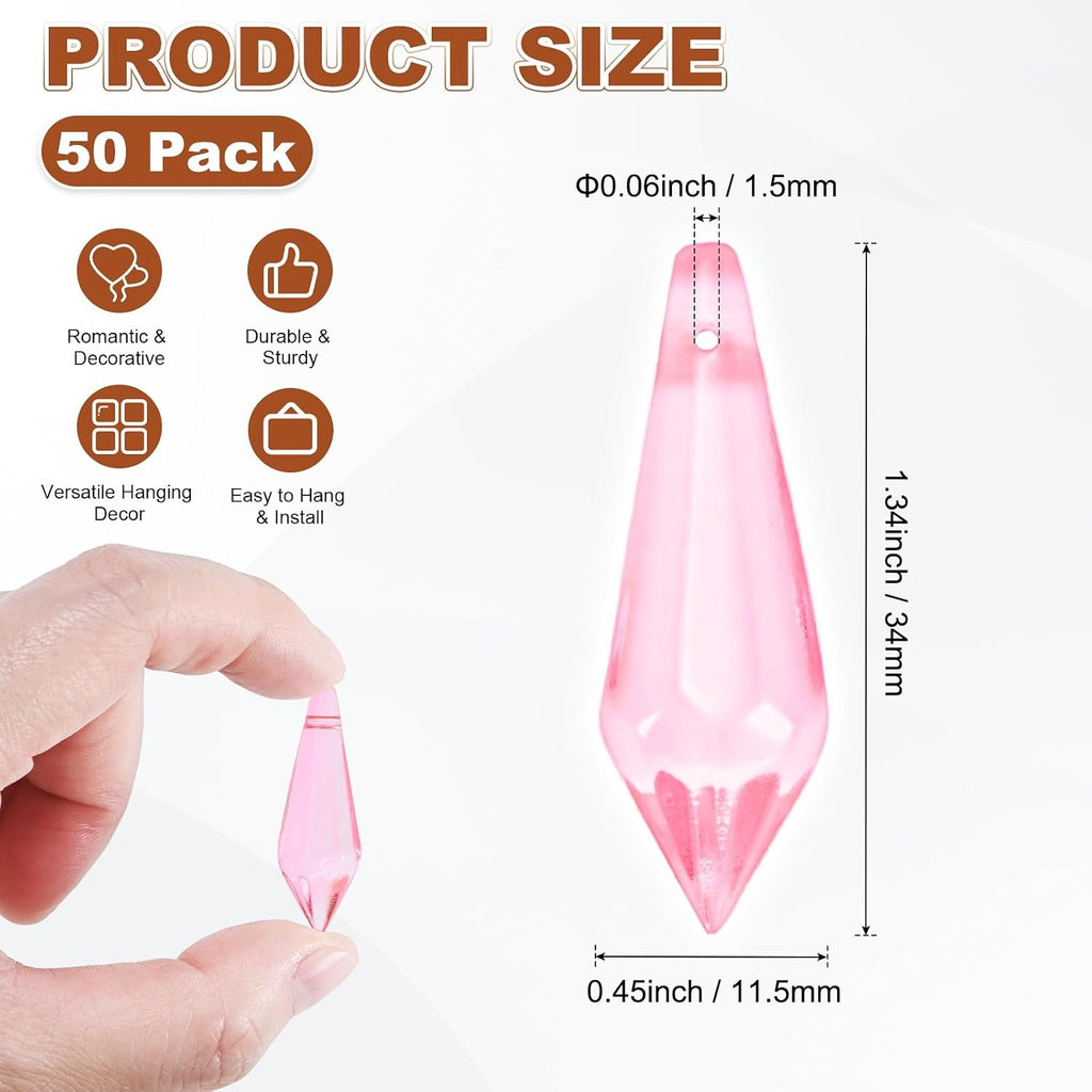 50-Pack Crystal Icicle Prisms, 34mm/1.34 Inch Chandelier Pendant Maker Hanging Crystals Chandelier Prisms for