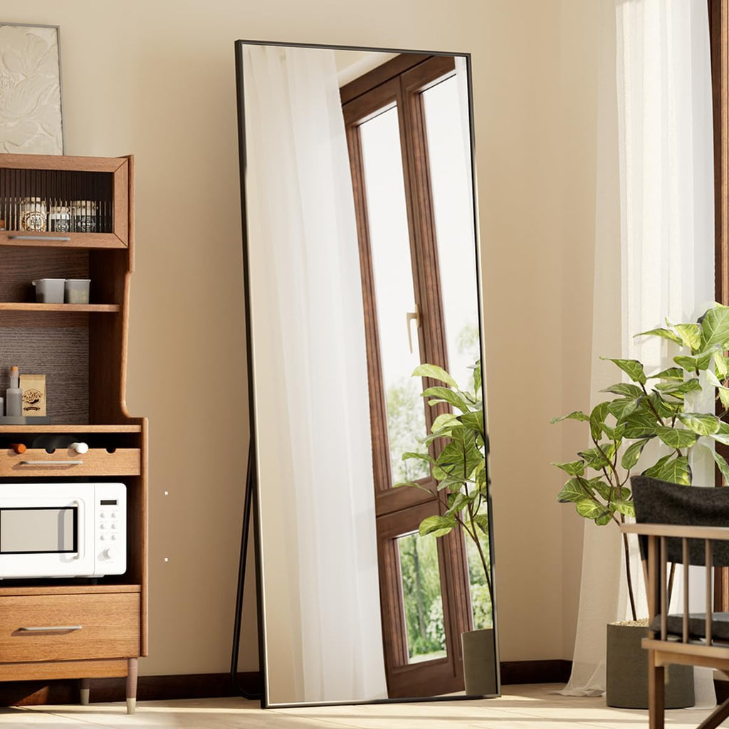 Full Length Mirror with Stand, 56"x21" Floor Mirror with Aluminum Alloy Thin Frame, ShatterVue Tempered Full Body
