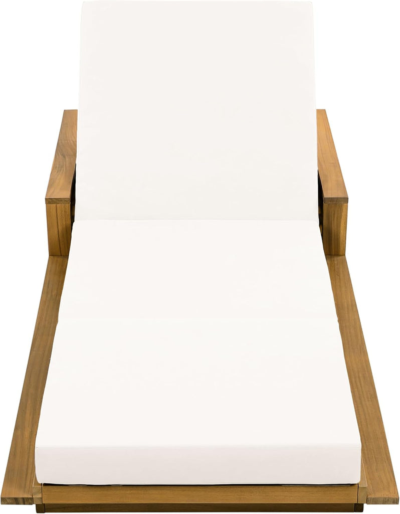 Patio Chaise Lounge Set of 2, Acacia Wood Outdoor Reclining Chairs with 4-Position Adjustable Backrest, 2-Piece