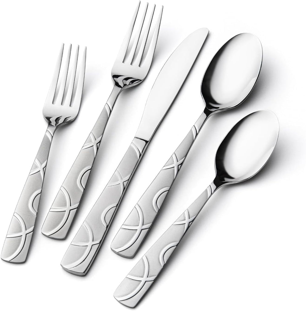 60 Pieces Stainless Steel Silverware Set, Modern Flatware Set for Kitchen, Mirror Polished Cutlery Set with Forks