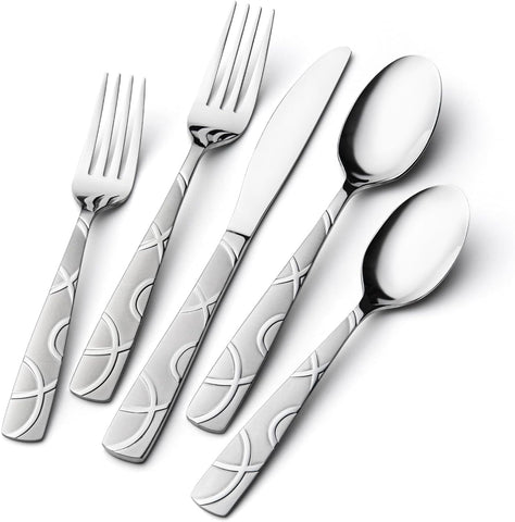 60 Pieces Stainless Steel Silverware Set, Modern Flatware Set for Kitchen, Mirror Polished Cutlery Set with Forks
