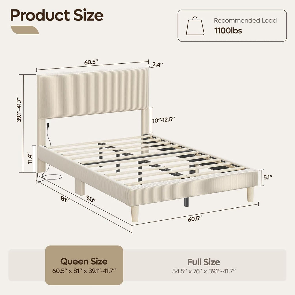 Queen Bed Frame with Headboard,Platform Queen Bed Frame with LED Lighting,Bed Frame Wooden Slats Support,No Box