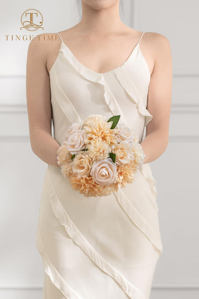 23pcs Artificial Wedding Flower Combo, Rose Dahlia Champagne