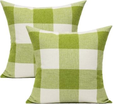 Outdoor Green Throw Pillow Covers 18x18 Set of 2 Buffalo Plaids Check Spring Front Porch Decorative Gingham Cushion