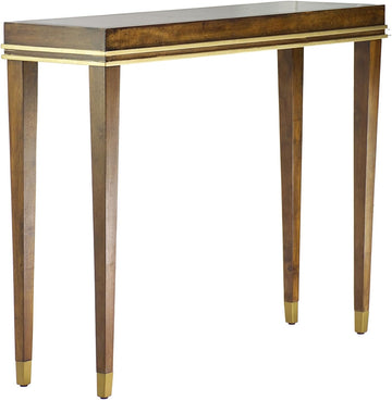 Modern Console Table - Narrow Hallway Table with Golden Accents, Walnut Veneer Hand-Finished - 11.75 Inch Deep Slim