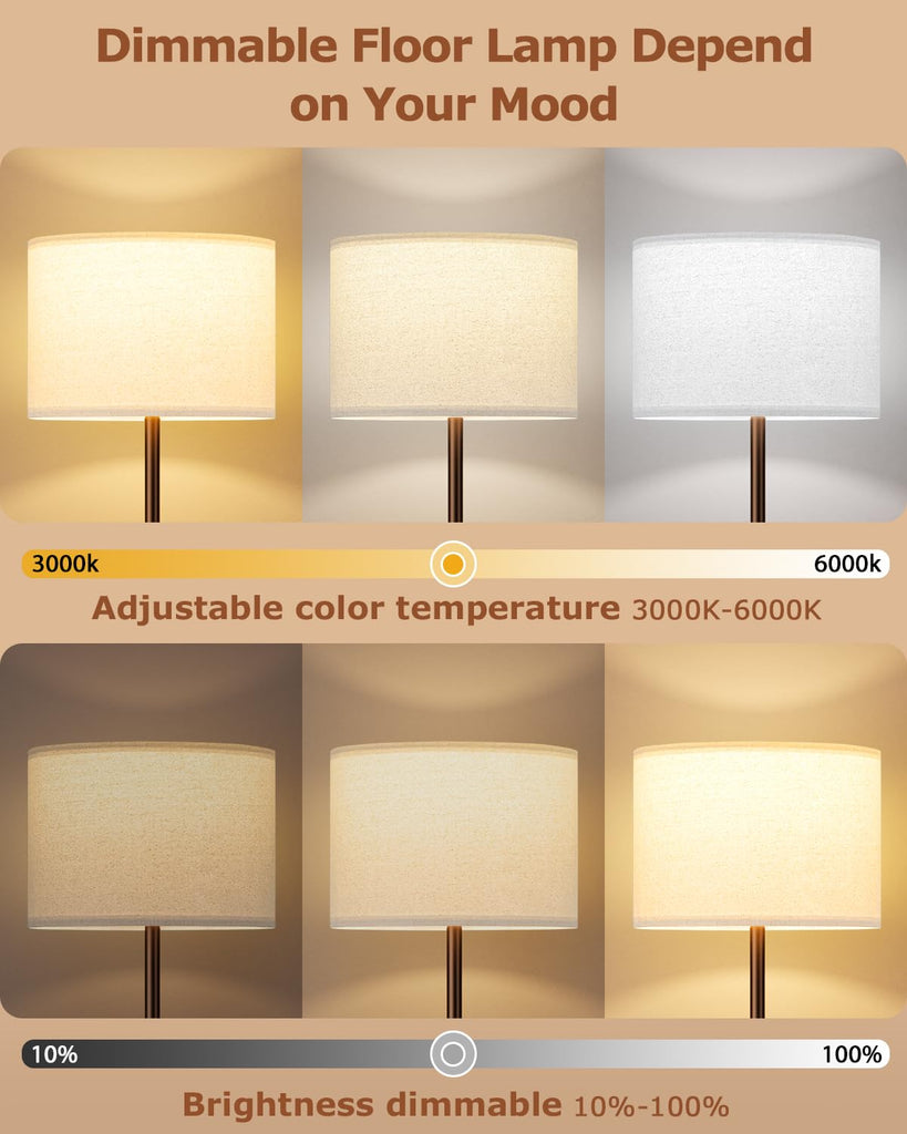 Dimmable Floor Lamp with Remote & 9W LED Bulb