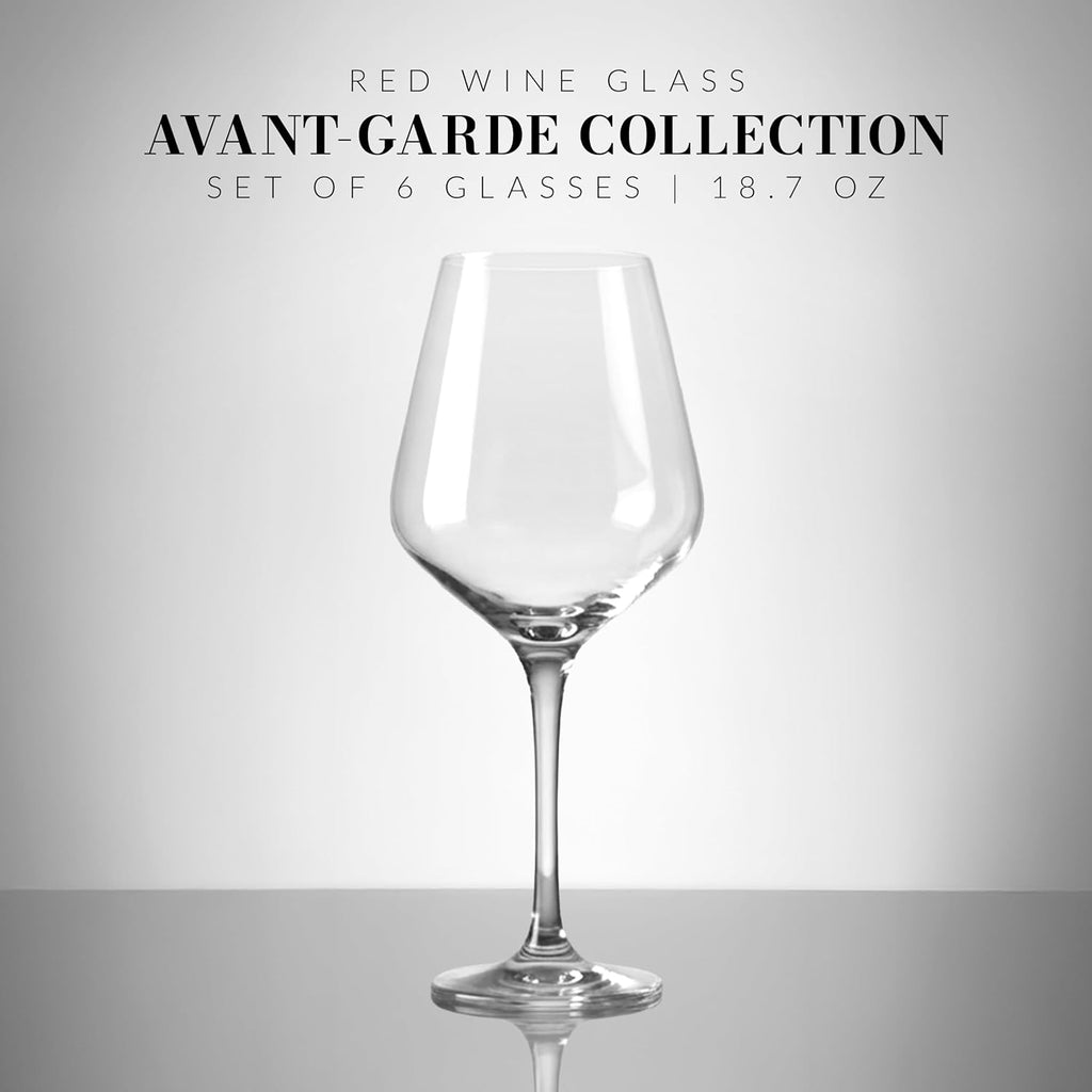 Classic Red Wine Glasses Set of 6 pieces, 16.6 oz, Avant-Garde Collection, Crystal Glass Thin Rim Long Stem Unique