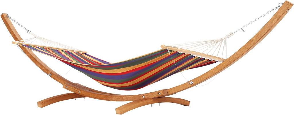 Wooden Curved Hammock Stand with Canvas Fabric Hammock | 475 LBS Heavy Duty Anti-Tipping Frame, Rainproof & Quick