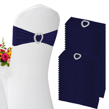 Spandex Stretch Navy Blue Chair Sashes Bows Universal Elastic Chair Cover Bands Ties with Buckle Slider for