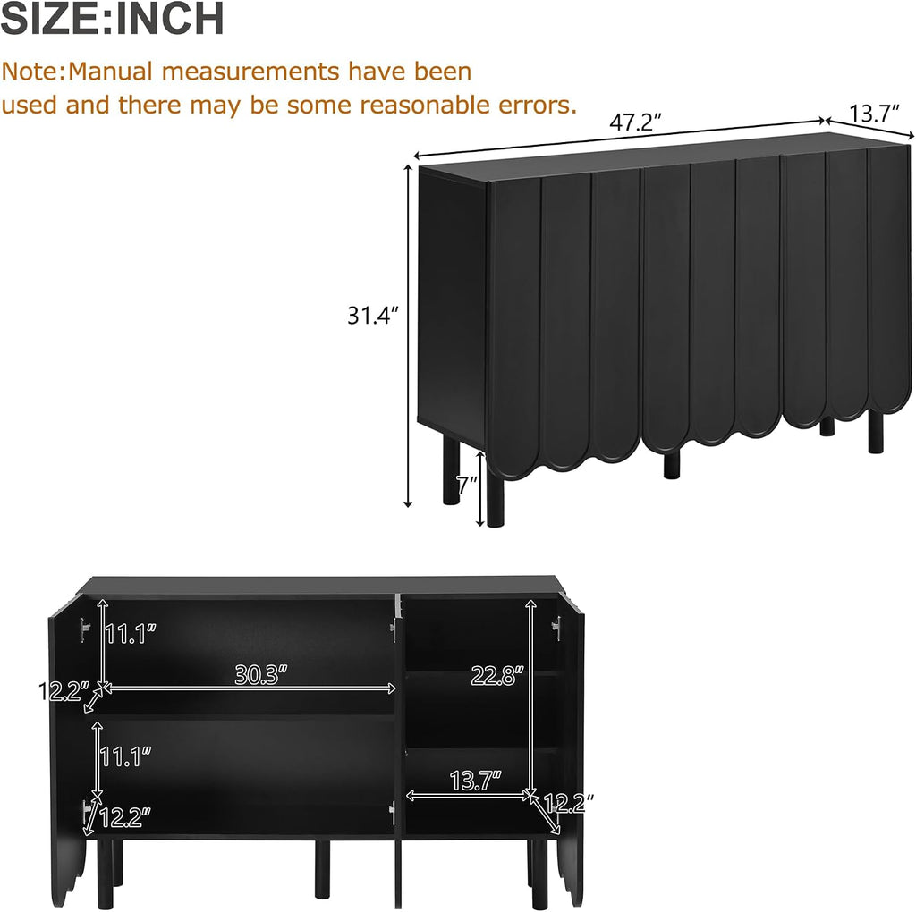 ON-Trend Cream Style Minimalist Shoe Cabinet with 5 Solid Wood Legs, Sideboard Buffet Cabinet with Adjustable