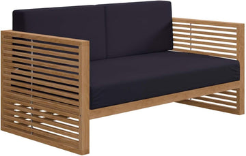 Carlsbad Modern Teak Wood/Fabric Patio Loveseat in Navy/Natural