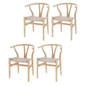 Wishbone Chairs Set of 4, Solid Ash Wood Dining Chairs (Natural)