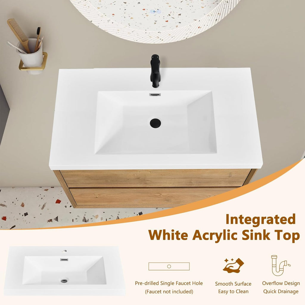 36 in. Floating Bathroom Vanity in Natural Oak