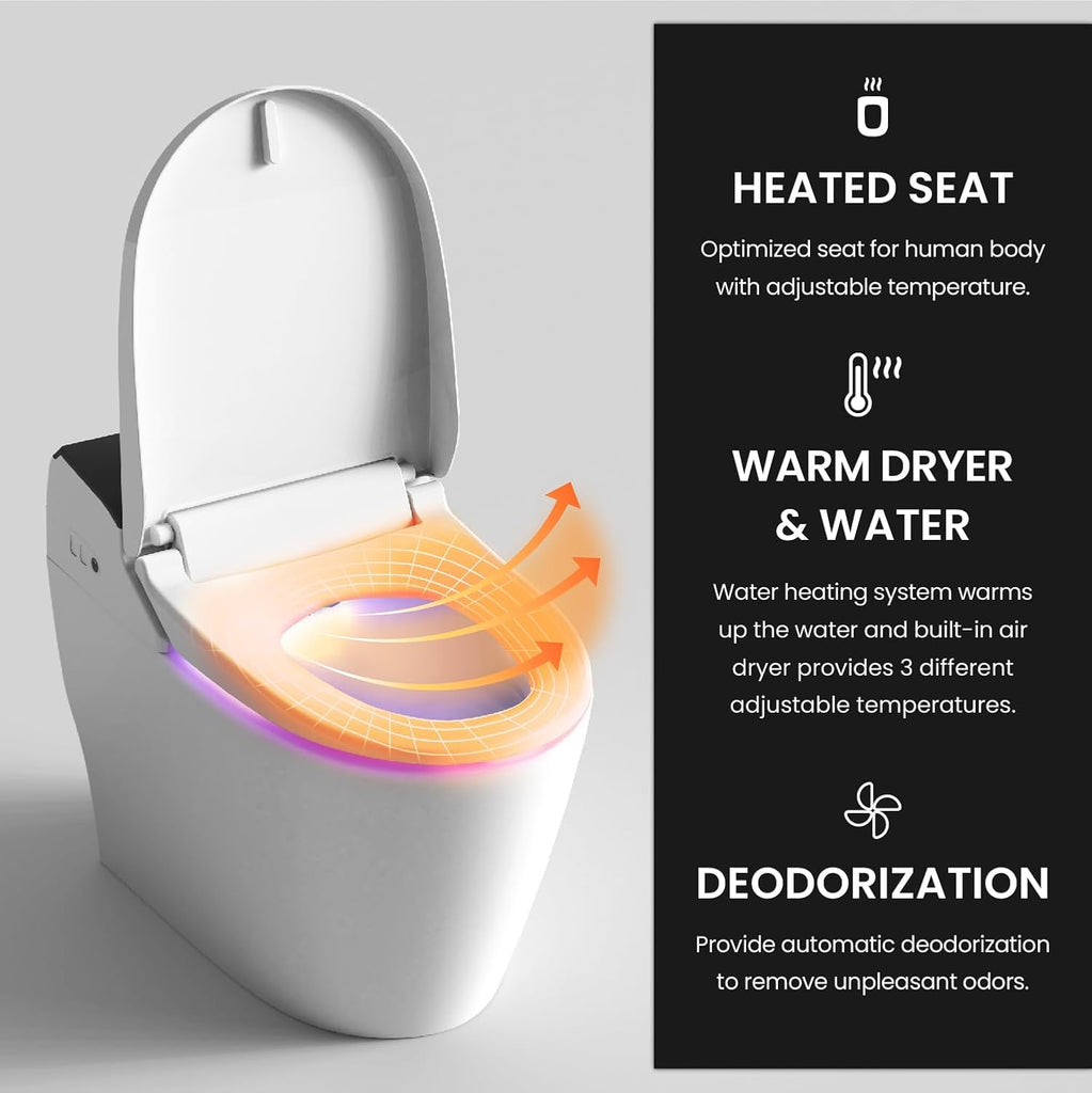 STYLEMENT TCB-8100B Smart Toilet for bathrooms, Elongated One Piece Toilet, 1.12 GPF, Auto Dual Flush