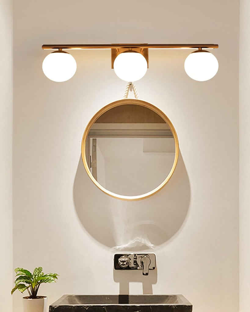 Brushed Brass Bathroom Vanity Light fixtures,24'' 3 Lights Modern Globe Glass Shade Wall Sconce for Over Mirror, Damp