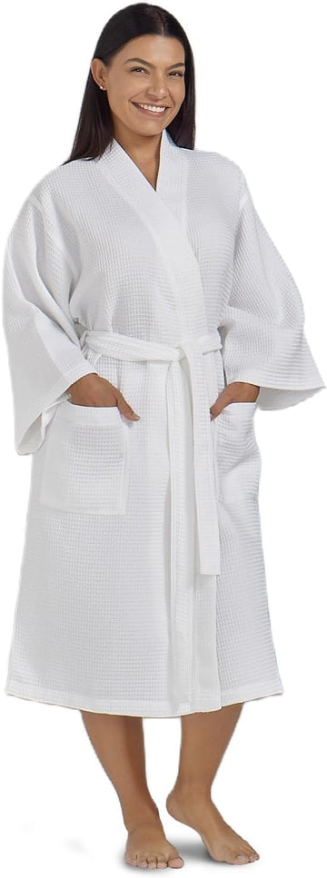 Women's Waffle Robe by Boca Terry, Lightweight Summer Robe, Cotton Blend | Soft, kimono style waffle bathrobe, knit
