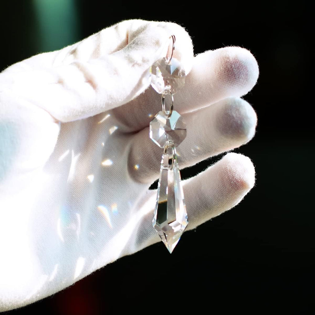 20pcs 38mm Chandelier Crystals Replacement Parts Prism Pendant - Clear Hanging Icicle Drop with Glass Octagon Beads