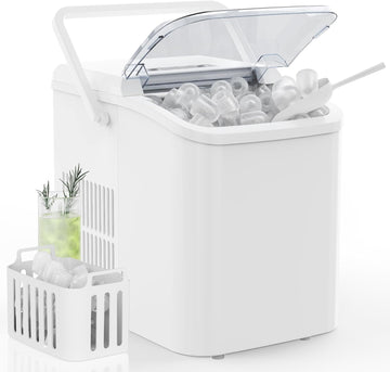 Countertop Ice Maker with Handle, 26lbs/24H Portable Ice Machine, 9 Bullet Ice Cubes Ready in 6 Mins, Self-Cleaning
