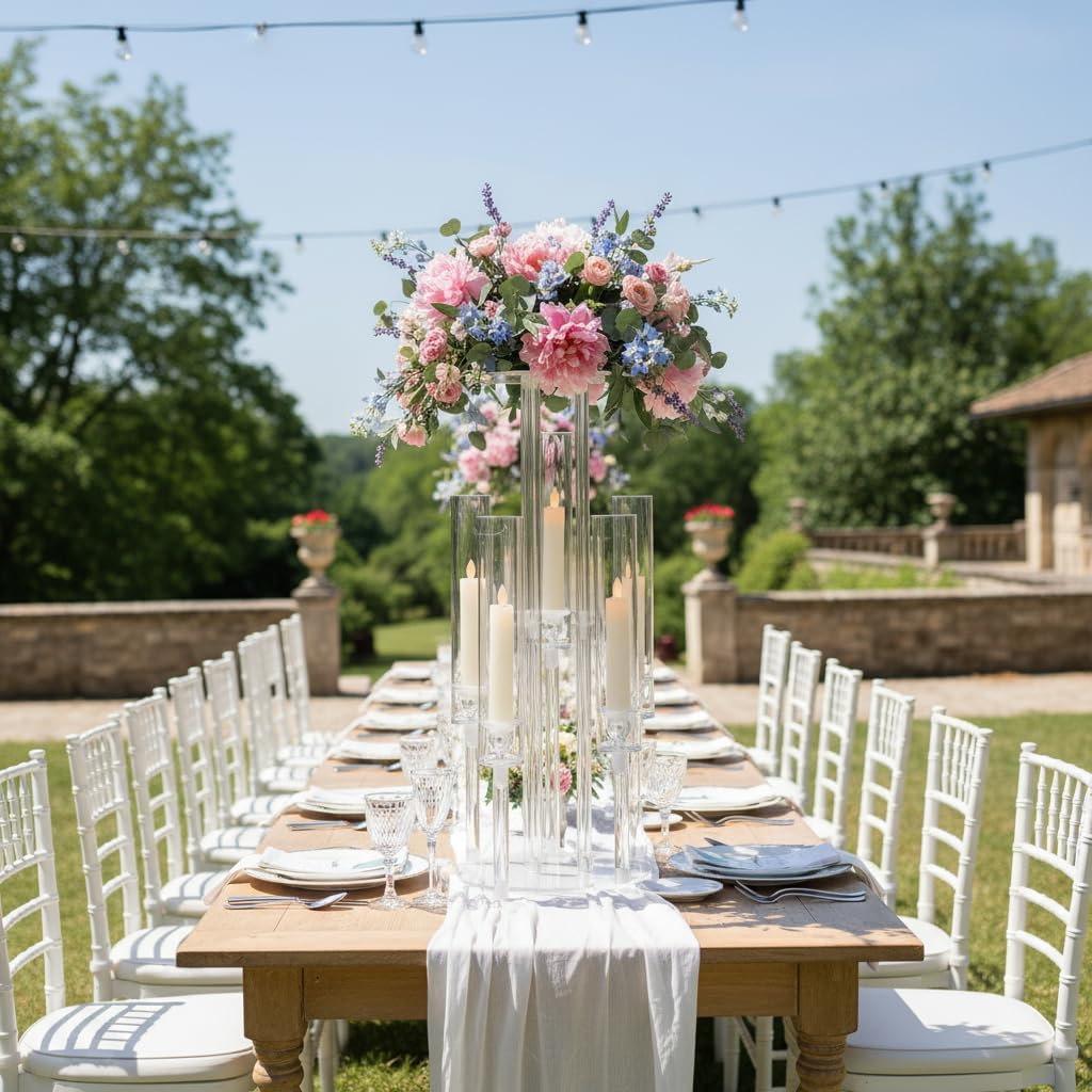 2PCS 5 Arm Candelabra,Clear Centerpiece for Table,Acrylic Centerpiece Stand,Acrylic Candle Holdertmas