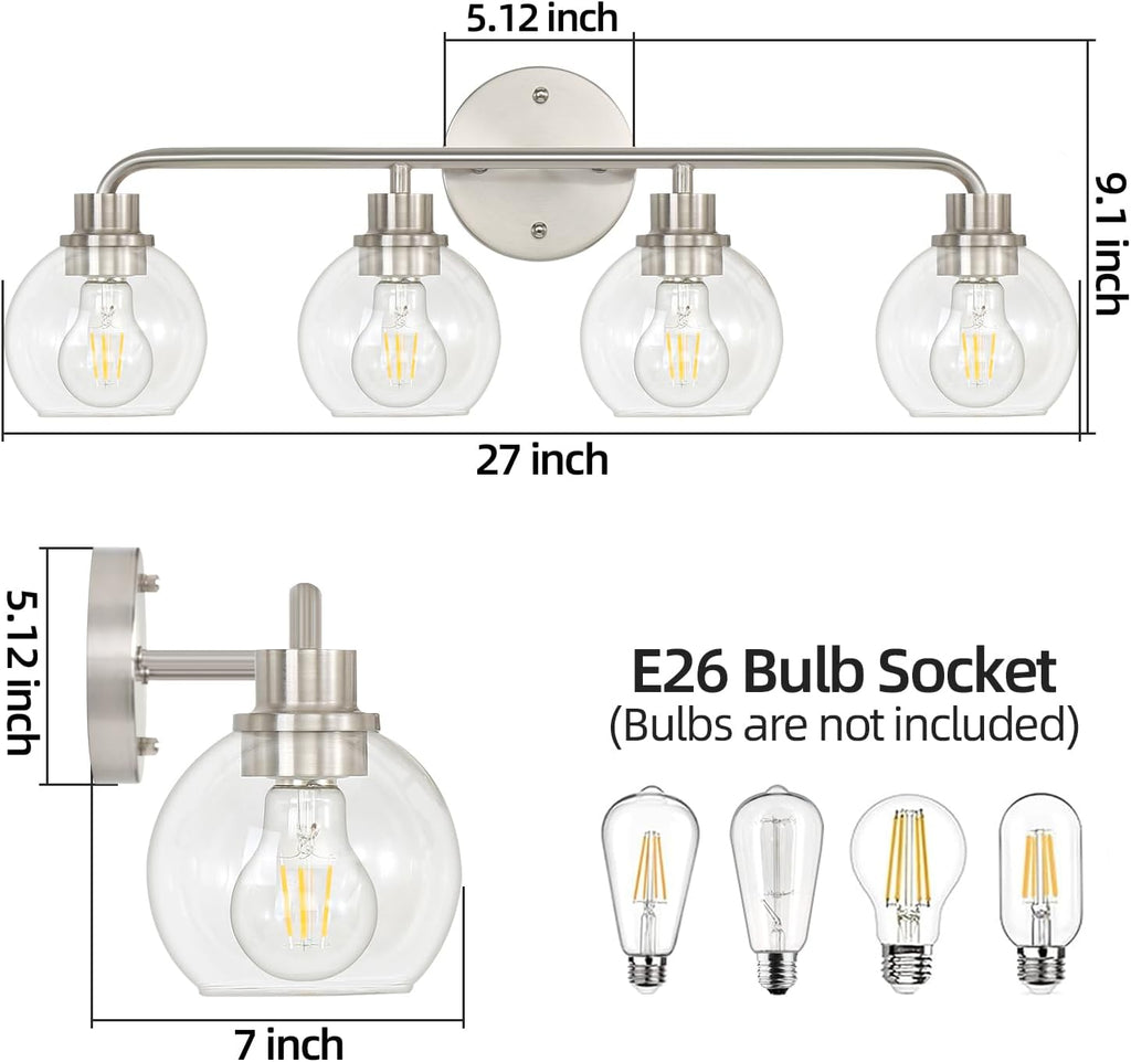 Bathroom Light Fixtures Brushed Nickel Vanity Light Silver 4 Light | Modern Wall Sconces Lighting Bathroom Lights