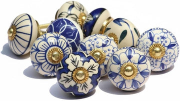 Handmade Indian Ethnic Blue Ceramic Stone Cabinet Knobs,Vintage Decorative Drawer Pulls for Trendy Cabinets,Modern