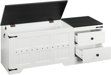 Storage Bench, Toy Box with Dual Drawers and Safe Hinge, Storage Chest with Extra-Long Thick Top, Easy Assembly