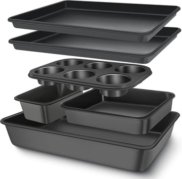 Pans Set, Nonstick Bakeware Sets, Oven Pans for Cooking, 6 Pieces Sheets Set Including Cookie Sheet, Deep Roaster