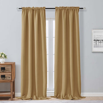 Gold Blackout Curtains 96 Inches Long 2 Panels, Solid Thermal Insulated, Energy Saving Living Room Window Treatment