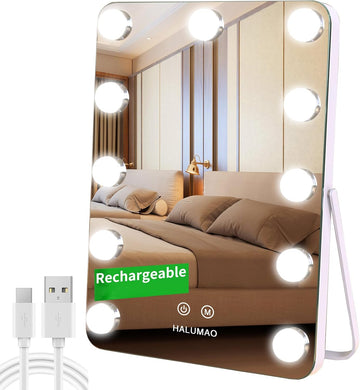 Vanity Mirror with Lights, Rechargeable Makeup Mirror, 14.6" Lighted Makeup Mirror for Dressing Room & Bedroom，Memory