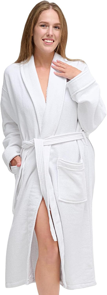 Waffle Bathrobe for Women, Men, 100% Turkish Cotton, Luxury Terry Interior, Waffle Exterior, One Size Fits Most