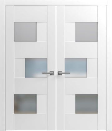 Sete 6933 | Double Swing Interior French Doors with Glass with Frosted Glass, MDF, Hardware Included