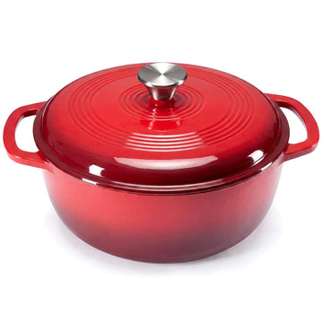 Enamel Cast Iron Dutch Oven, 6 Quart Pot with Lid, Gradient Red
