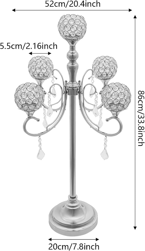 2 Packs 5 Arms Crystal Candelabra Wedding Centerpieces for Tables, candelabros para centros de mesa Set with