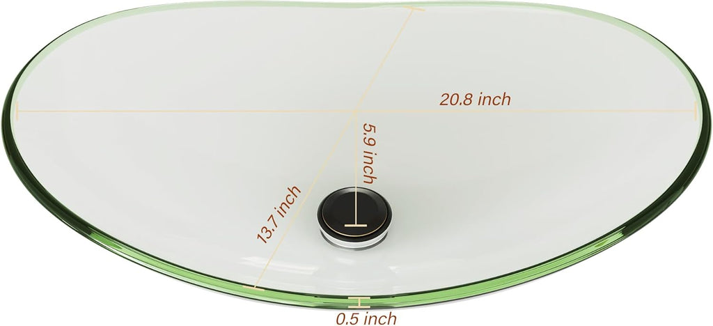 Tempered Glass Vessel Sink Bathroom, 20.8"x13.7" Oval Clear Above Counter Sink Bowl