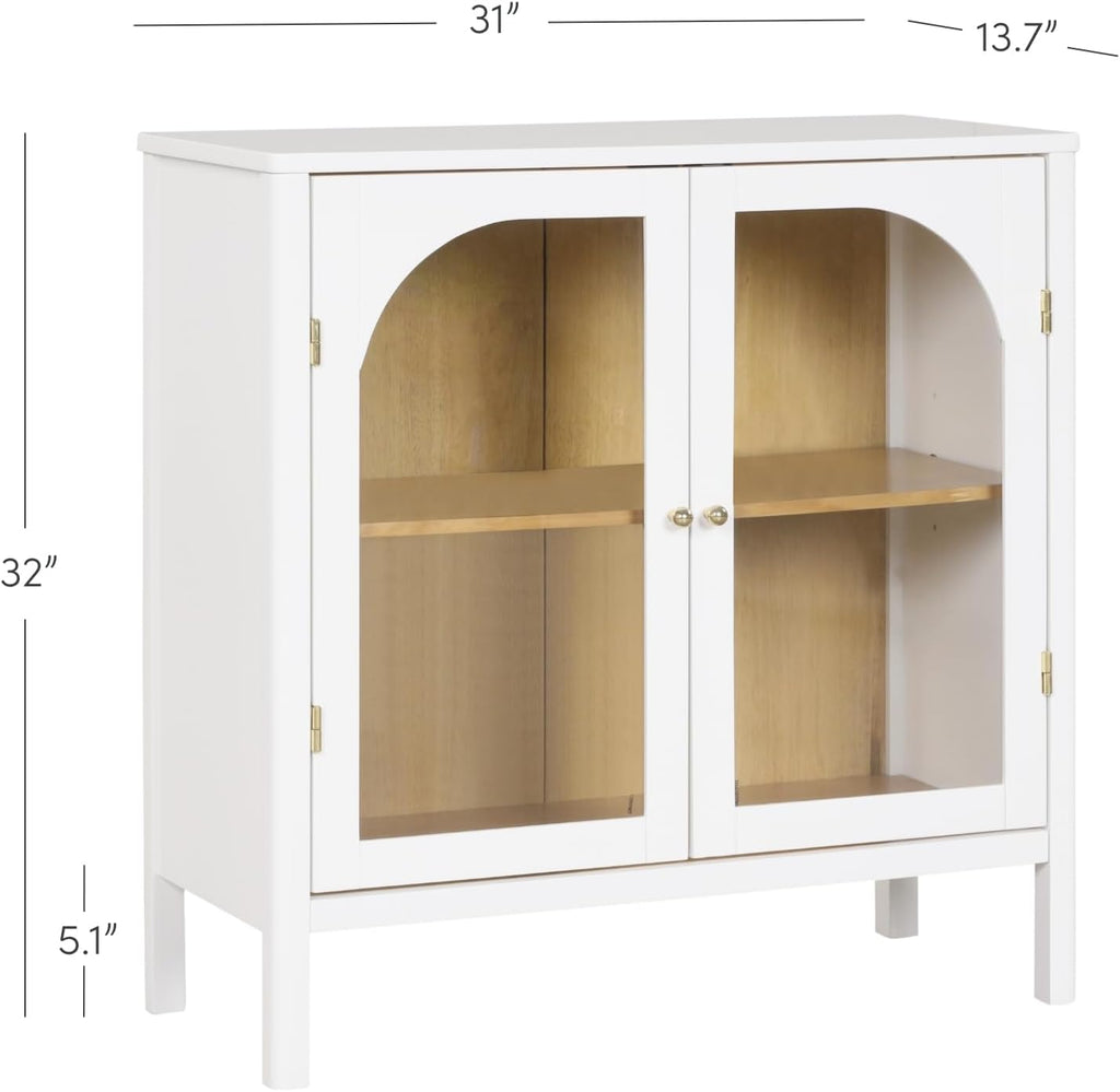 Mason Storage Accent Cabinet Sideboard Buffet, Credenza with Glass Doors and Adjustable Shelf for Dining Room