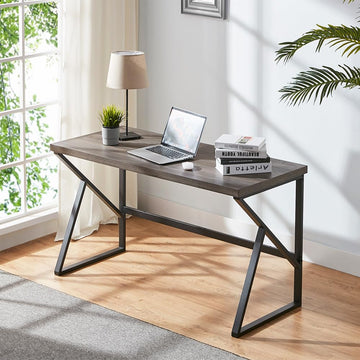 Office Desk, Industrial Metal Wood Computer Desk, Gray Oak 47 Inch