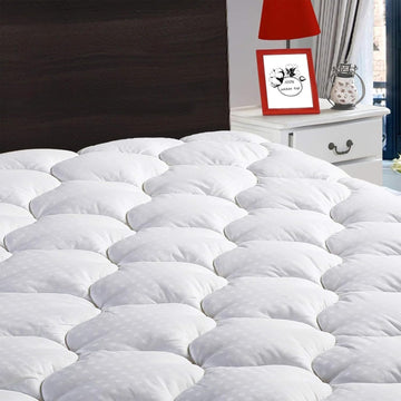 Cotton King Mattress Pad Fitted Quilted Mattress Cover,White