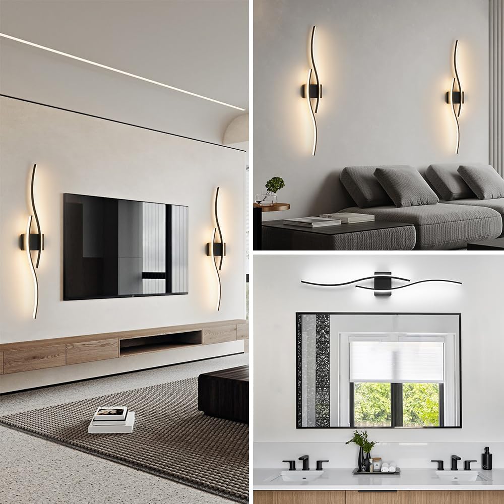 Black Vanity Lights Fixtures Over Mirror, Modern LED Bathroom Light Fixture with Remote Control, 3CCT Dimmable
