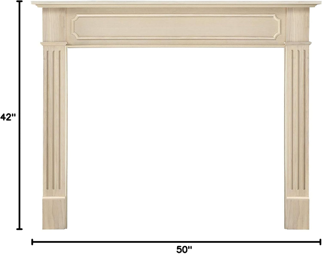 Easy Slim Profiled Transitional Styled Wood Mantel Surround, 50" W 42" H, Unfinished