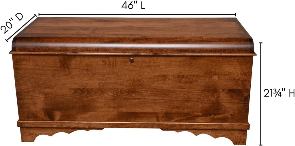 Cedar Hope Chest with Waterfall Top, Amish Made Wooden Storage Trunk Box , Blanket, Clothes, Anti-Slam Hinges and