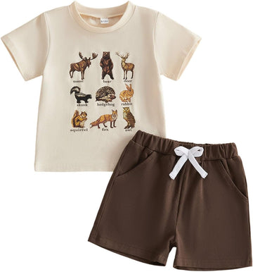 Toddler Baby Boy Clothes Summer Outfit Animals Shirt Shorts Set