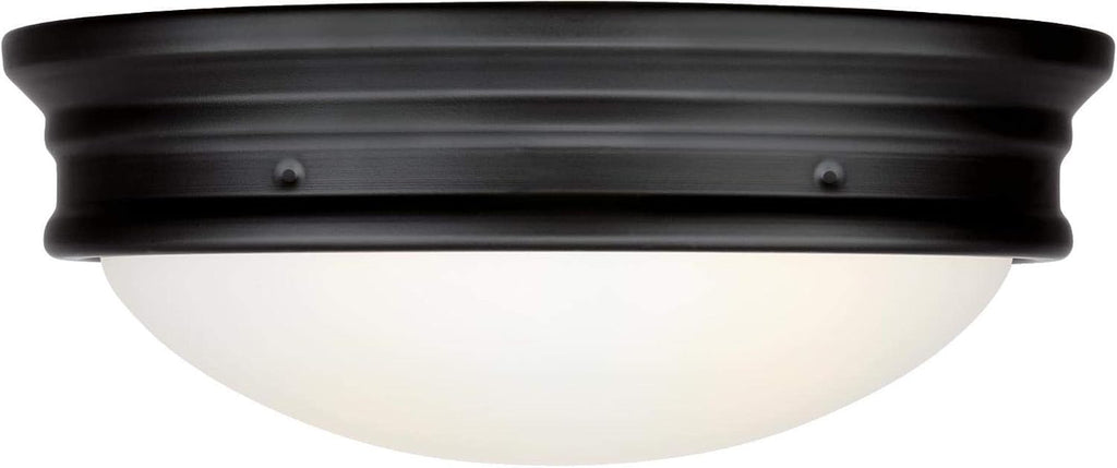 Meadowbrook 13 inch Traditional Two-Light Flush Mount Outdoor Ceiling Light Fixture Matte Black Finish, Frosted Glass