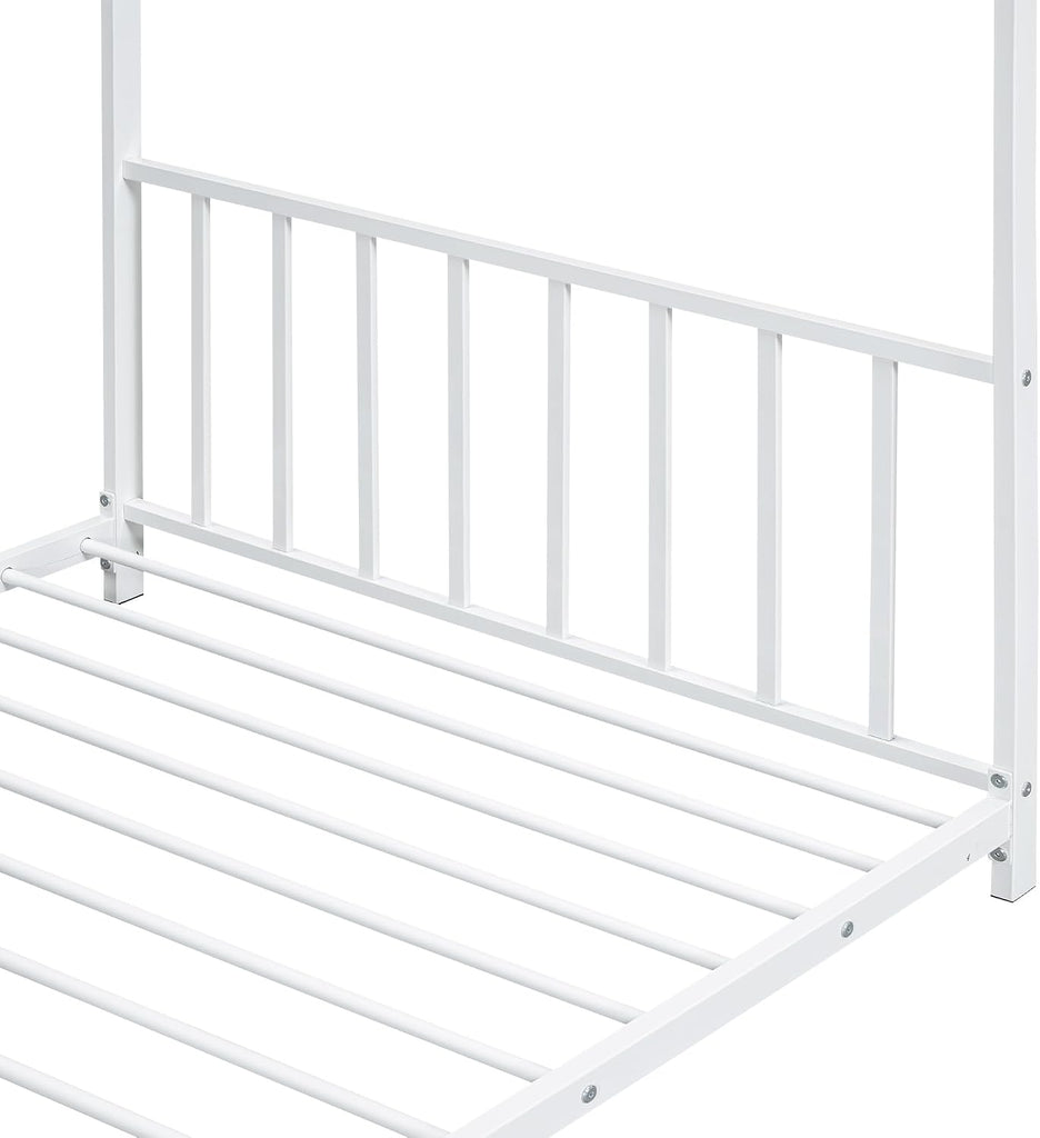 Twin Size Kids Montessori Floor Bed,Houe Bed Frame with High Headboard,Twin Floor Bed with Roof for Boys Girls,Floor