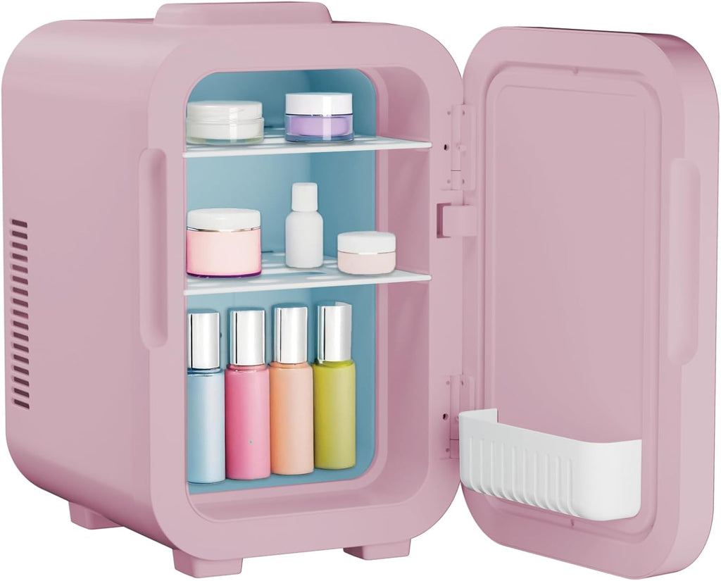 8L Mini Cooler Fridge with LED Makeup Mirror for Skincare & Cosmetic Storage Cooler & Warmer Removable Shelf Carrying