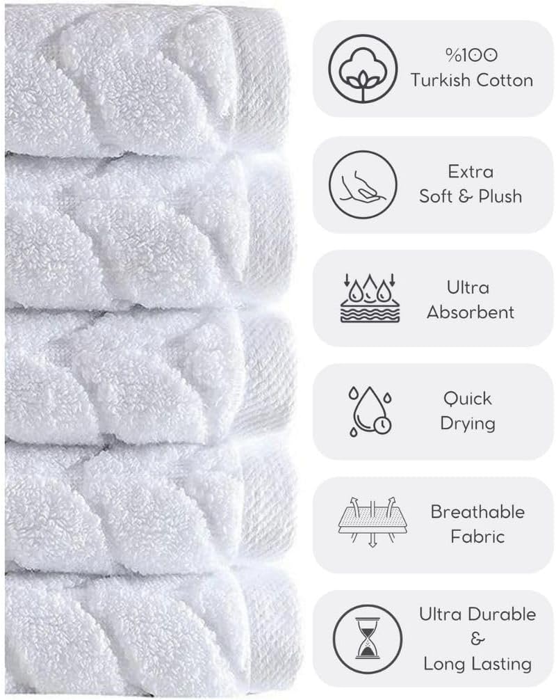 Turkish Cotton Bath Towels, Hand Towels - Soft Plush Jacquard Collection - Highly Absorbent Towel Set (Cream, 6 pcs