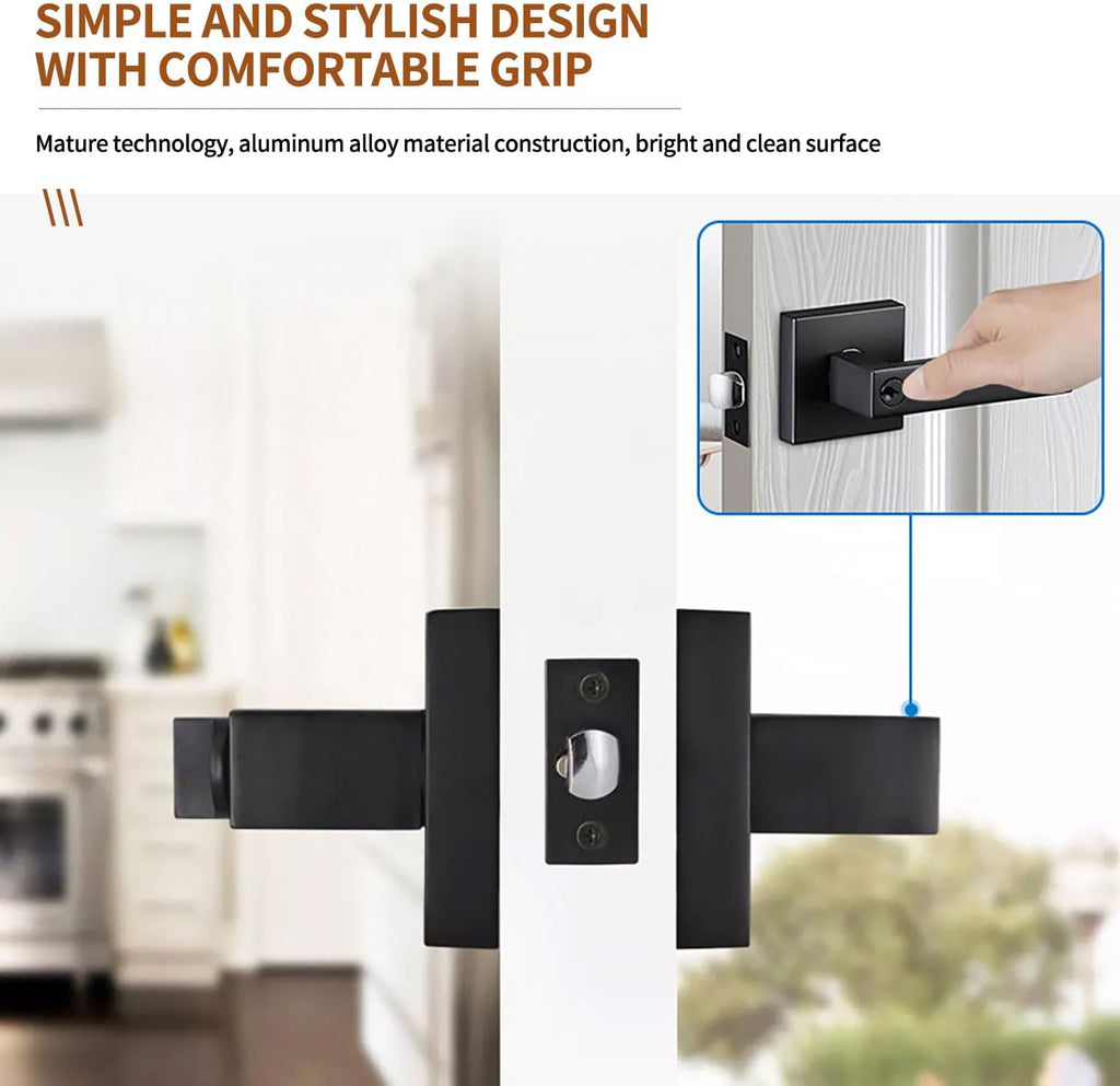 Privacy Door Levers, 4 Pack Matte Black Door Handles Heavy Duty with Lock and Key