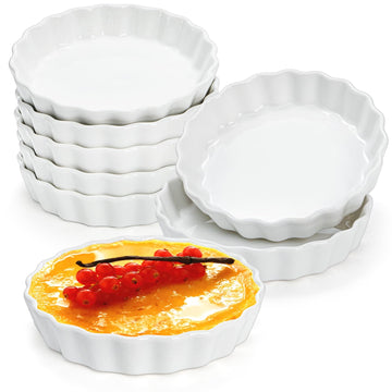 Set of 8 Pieces Porcelain Shallow, 5 Ounce Creme Brulee Ramekin Dishes Round Baking Set
