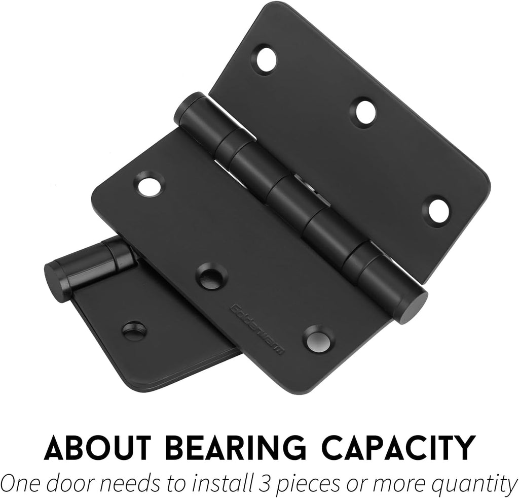 3 Pack 304 Stainless Steel Door Hinges, Matte Black Non Removable Pin Heavy Duty Ball Bearing Door Hinges 3.5 Inch