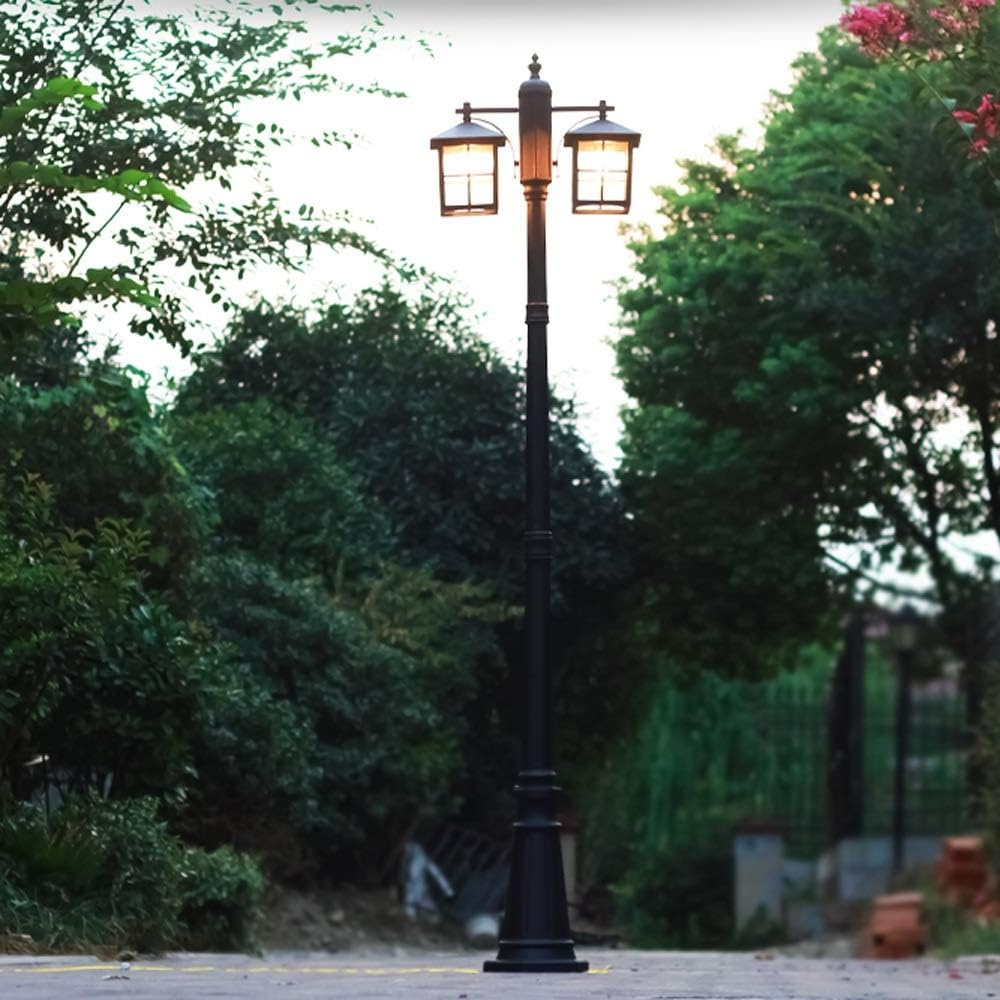 Outdoor Lamp Post Light, 2-Lights E27 Traditional Retro Outdoor Path Pillar Light Ip54 Waterproof Glass Lantern Black